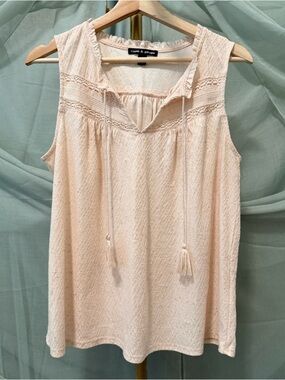 Cable & Gauge Cream Sleeveless Blouse with Tassels